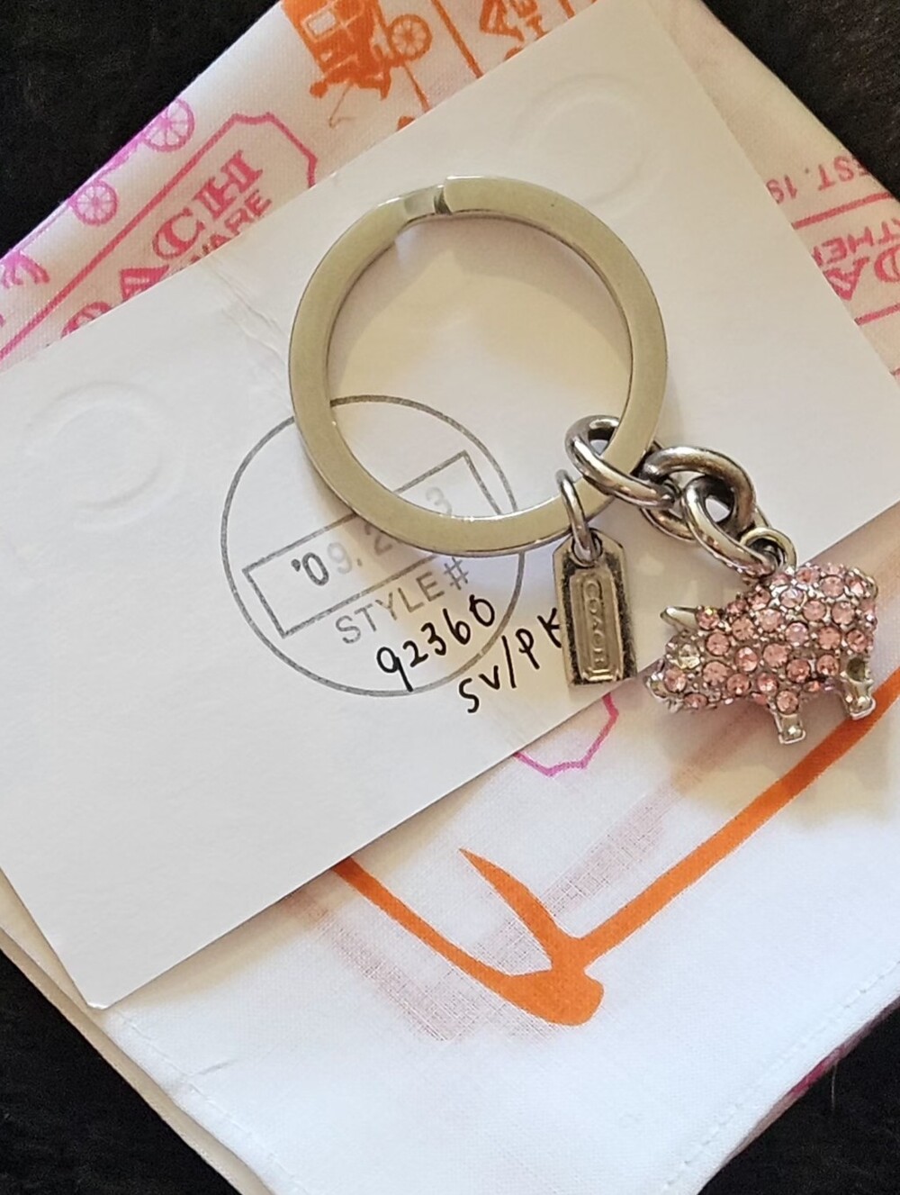 Coach Vintage Pink Crystals Pig Key Chain Keyring